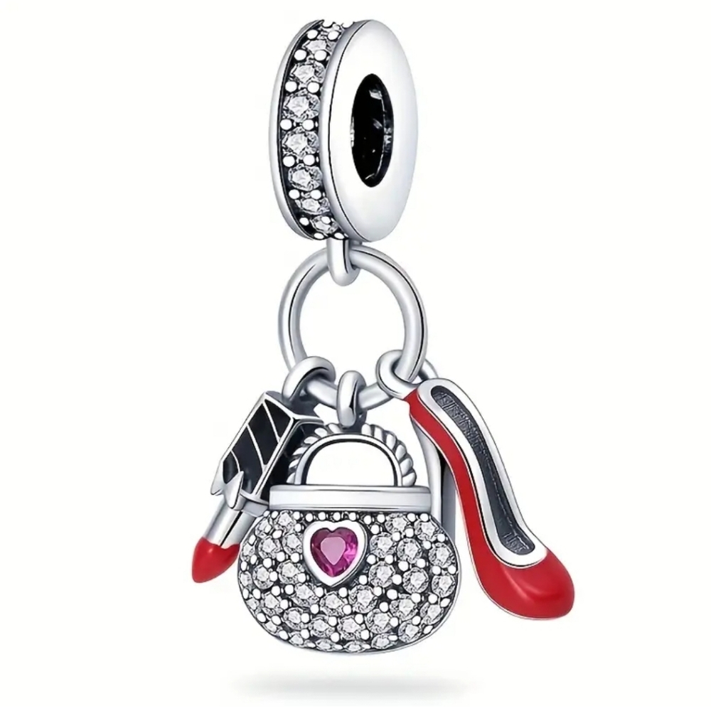Silver Charm Bracelet with Red and Pink Accents